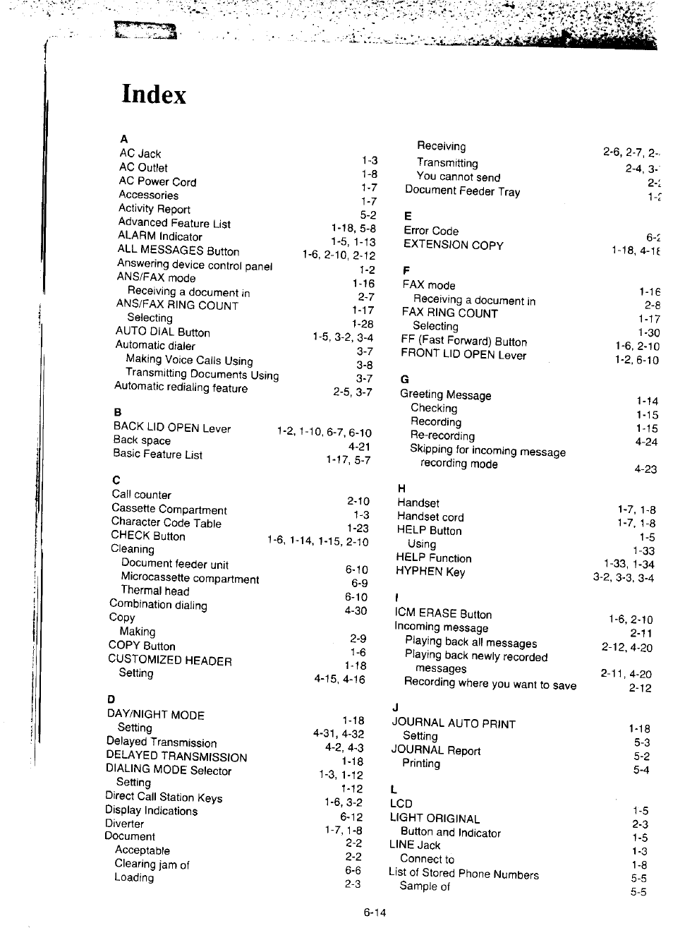 Index | Panasonic KX-F2350NZ User Manual | Page 124 / 129