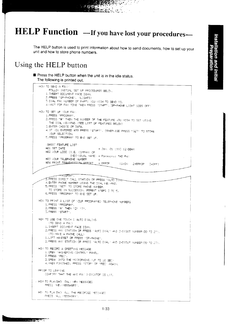 Using the help button, Using the help button -33, Help function | If you have lost your procedures | Panasonic KX-F2350NZ User Manual | Page 41 / 129