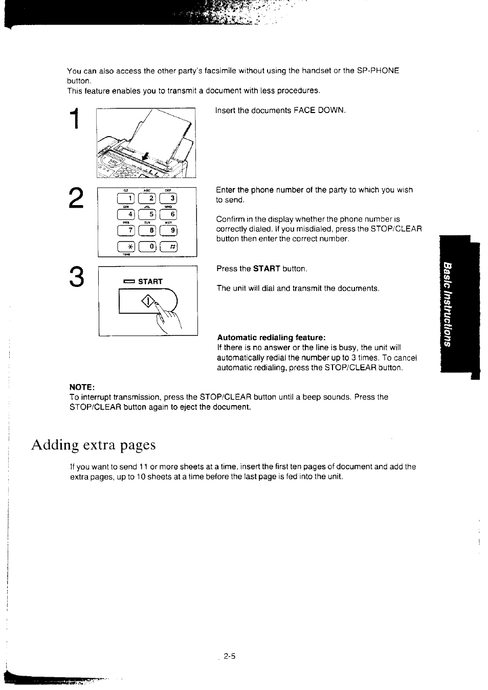 Automatic redialing feature, Note, Adding extra pages | Qcdcd | Panasonic KX-F2350NZ User Manual | Page 47 / 129