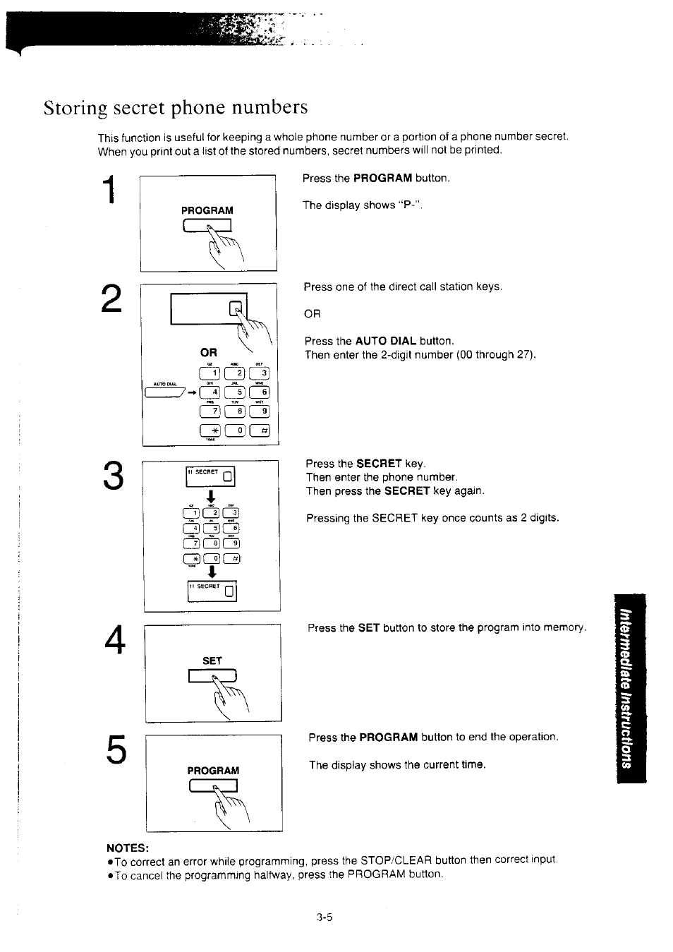 Notes, Storing secret phone numbers | Panasonic KX-F2350NZ User Manual | Page 63 / 129