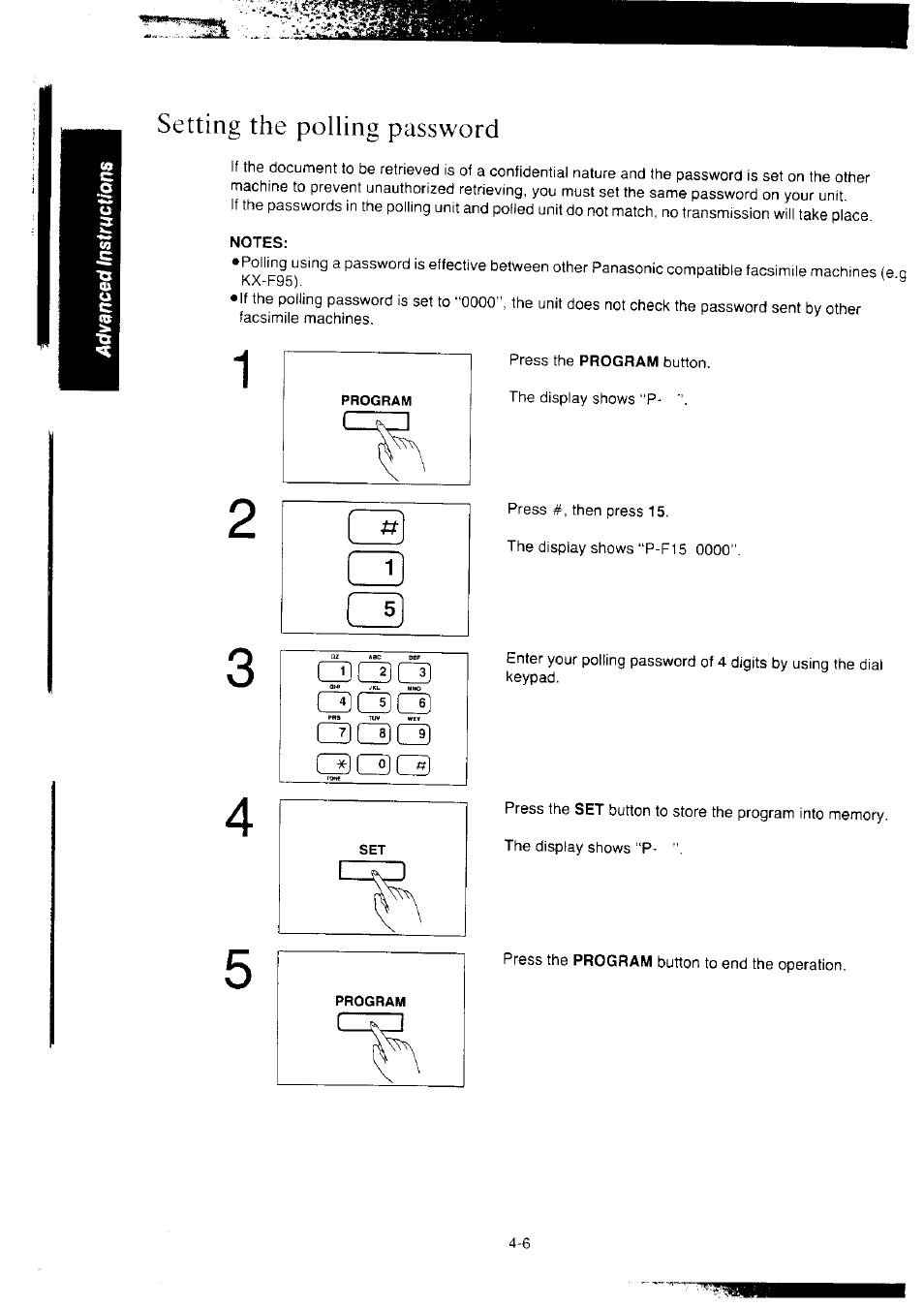 Setting the polling password, Qqcl), Cdcecid | Panasonic KX-F2350NZ User Manual | Page 72 / 129