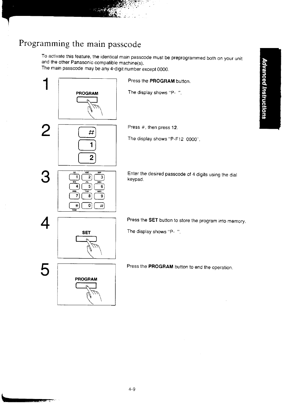 Programming the main passcode, Cdqa, Programming the main passcode -9 | Cdcdcl | Panasonic KX-F2350NZ User Manual | Page 75 / 129