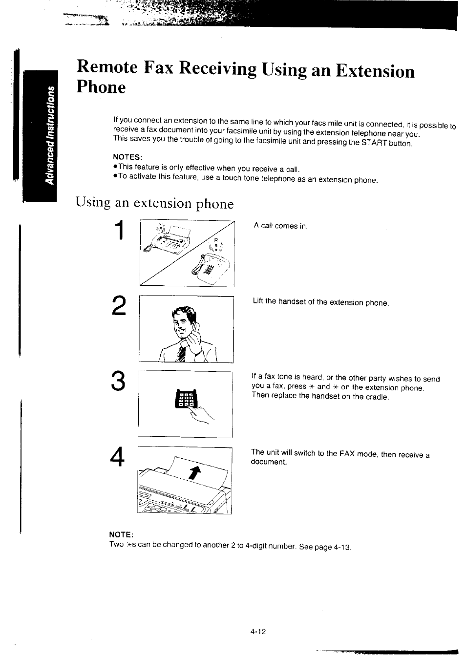 Remote fax receiving using an extension phone, Notes, Using an extension phone | Note, Remote fax receiving using an extension phone -12, Using an extension phone -12 | Panasonic KX-F2350NZ User Manual | Page 78 / 129