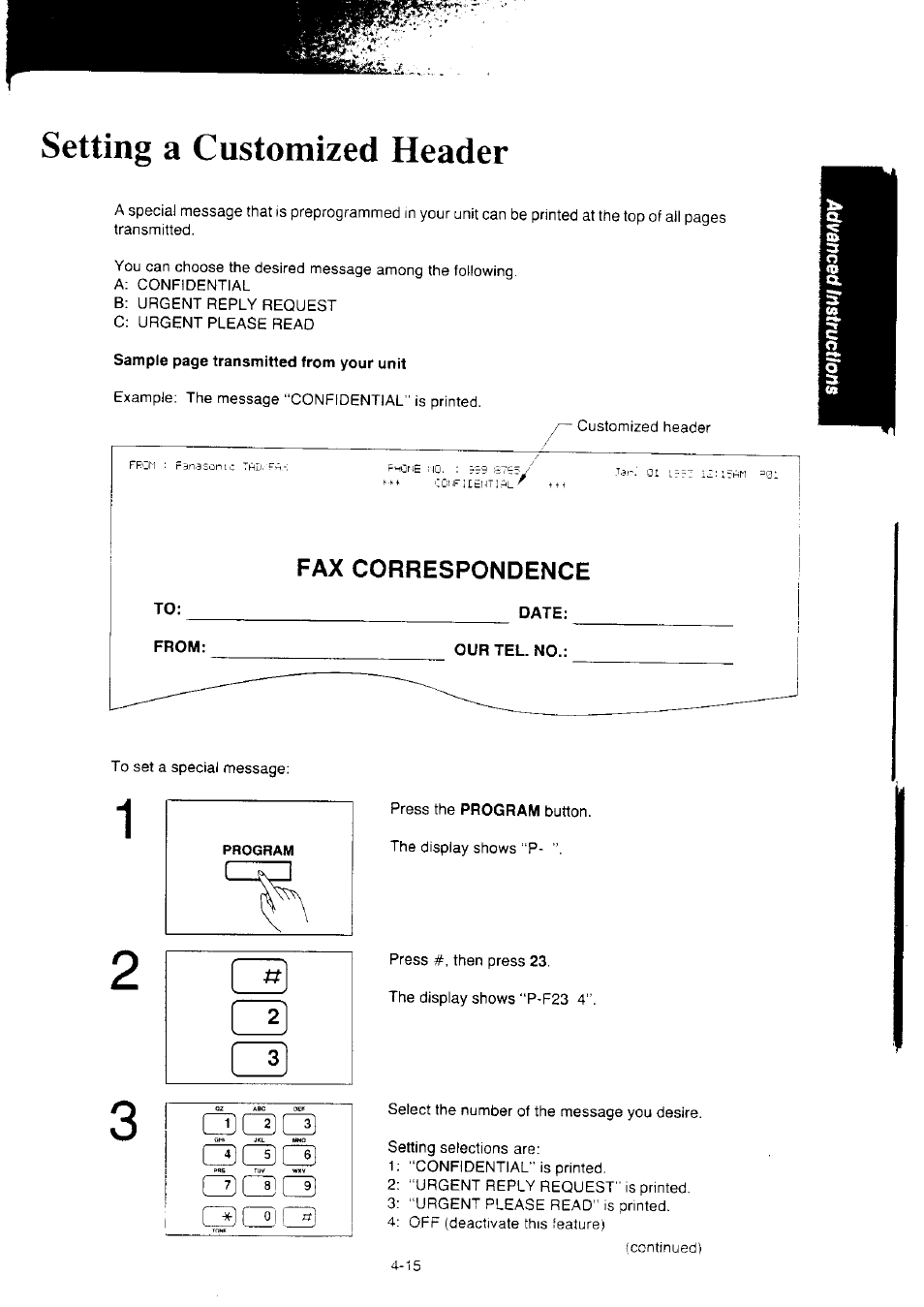 Setting a customized header, Aacn | Panasonic KX-F2350NZ User Manual | Page 81 / 129