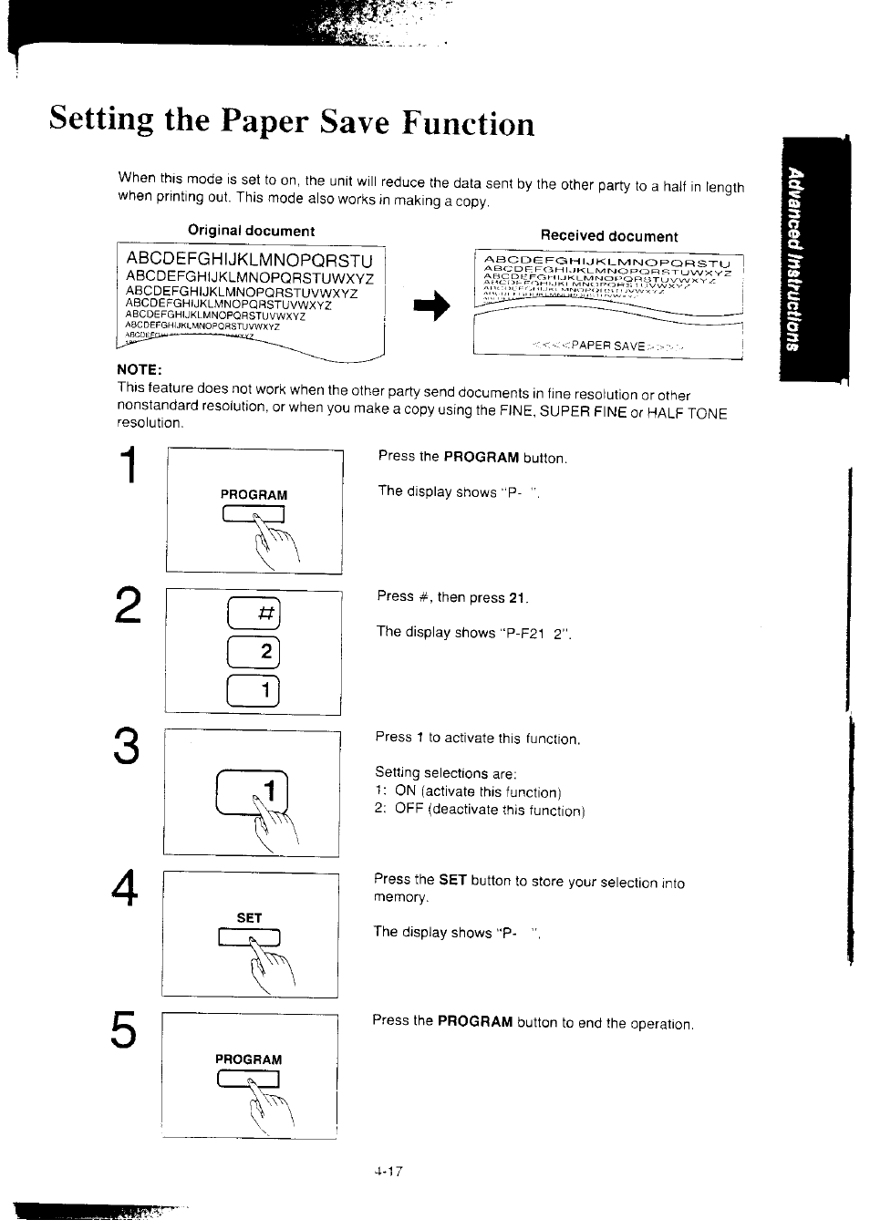 Setting the paper save function, Received document, Note | Panasonic KX-F2350NZ User Manual | Page 83 / 129