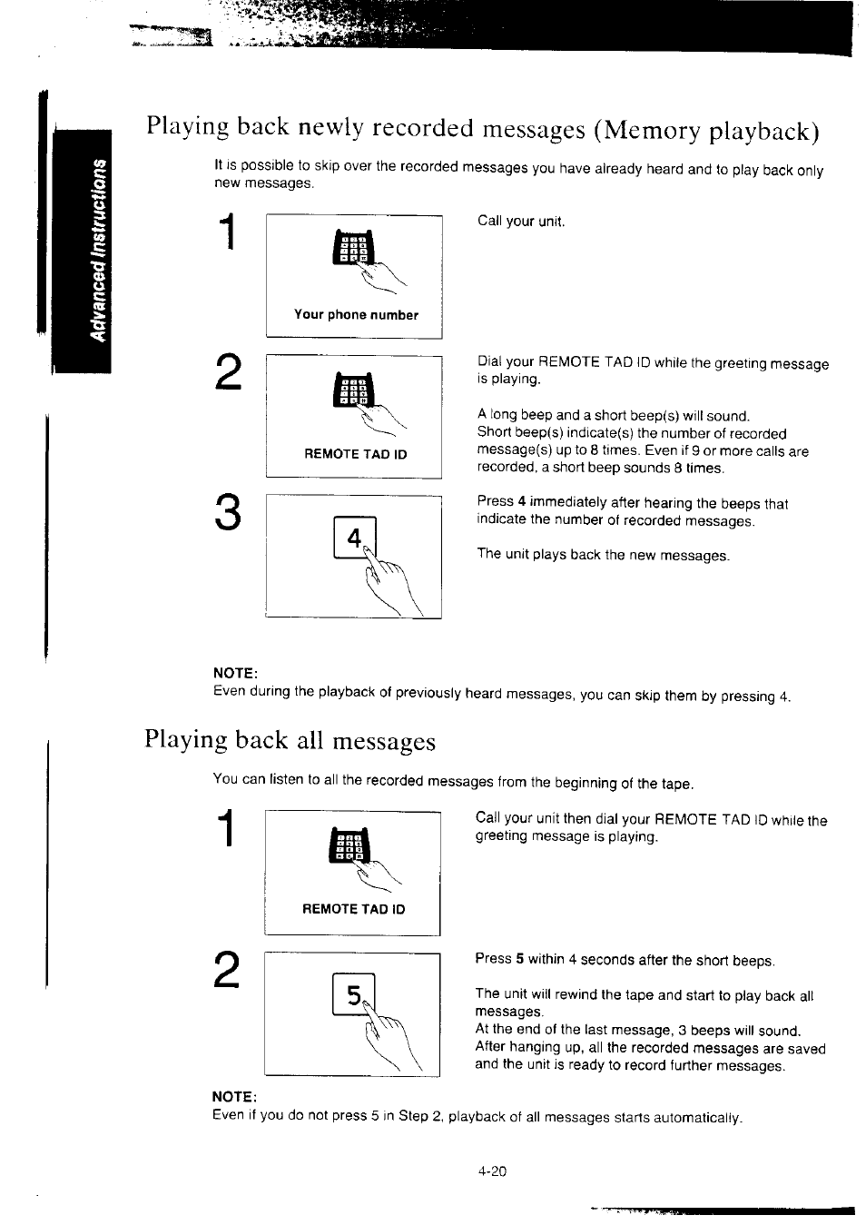 Note, Playing back all messages | Panasonic KX-F2350NZ User Manual | Page 86 / 129