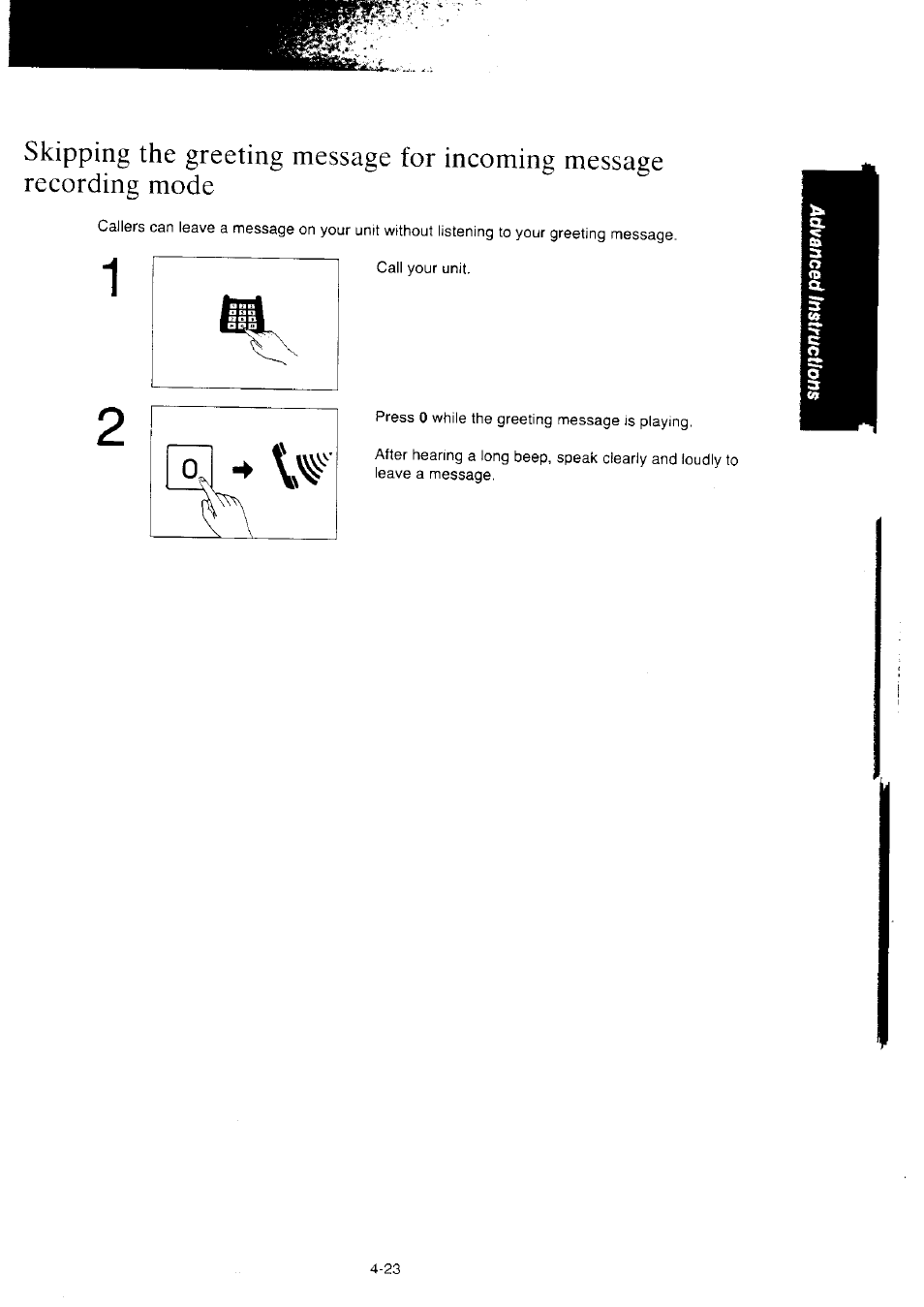 Skipping the greeting message for incoming, Message recording mode | Panasonic KX-F2350NZ User Manual | Page 89 / 129