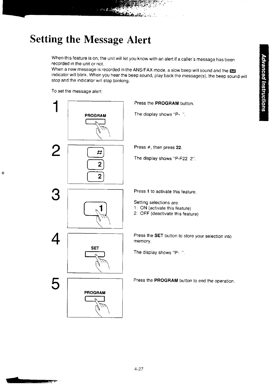 Setting the message alert | Panasonic KX-F2350NZ User Manual | Page 93 / 129