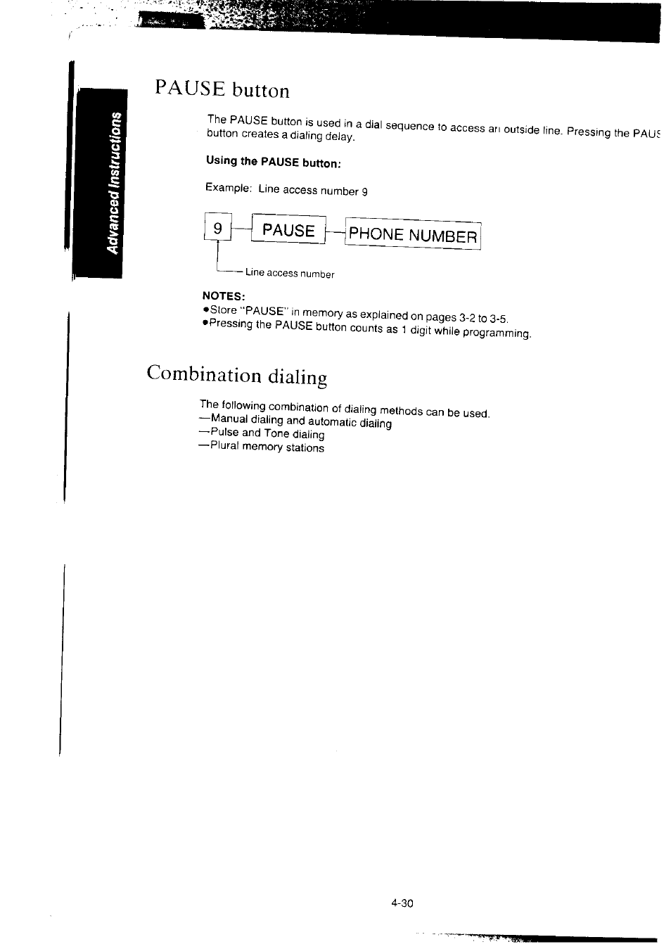 Pause button, Using the pause button, Notes | Combination dialing | Panasonic KX-F2350NZ User Manual | Page 96 / 129