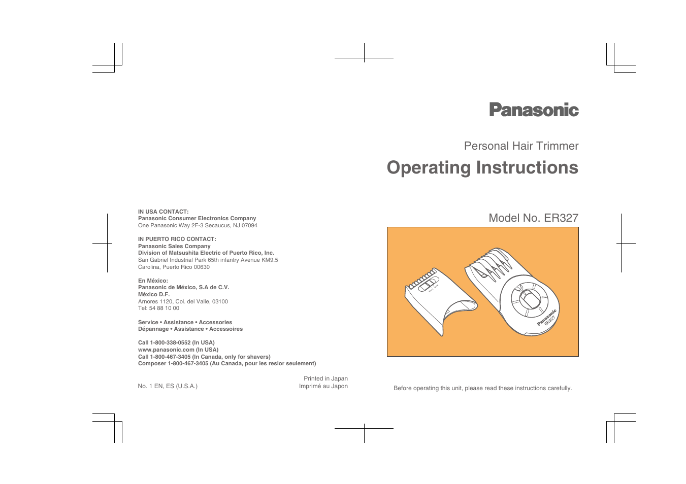 Panasonic ER327 User Manual | 11 pages