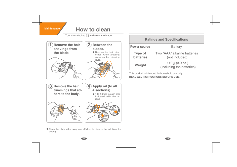 How to clean | Panasonic ER327 User Manual | Page 11 / 11