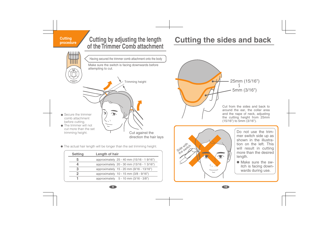 Cutting the sides and back | Panasonic ER327 User Manual | Page 6 / 11