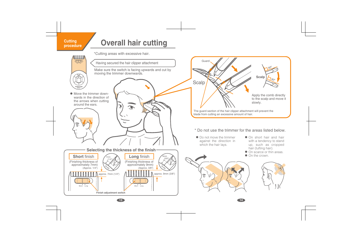 Overall hair cutting, Scalp | Panasonic ER327 User Manual | Page 8 / 11