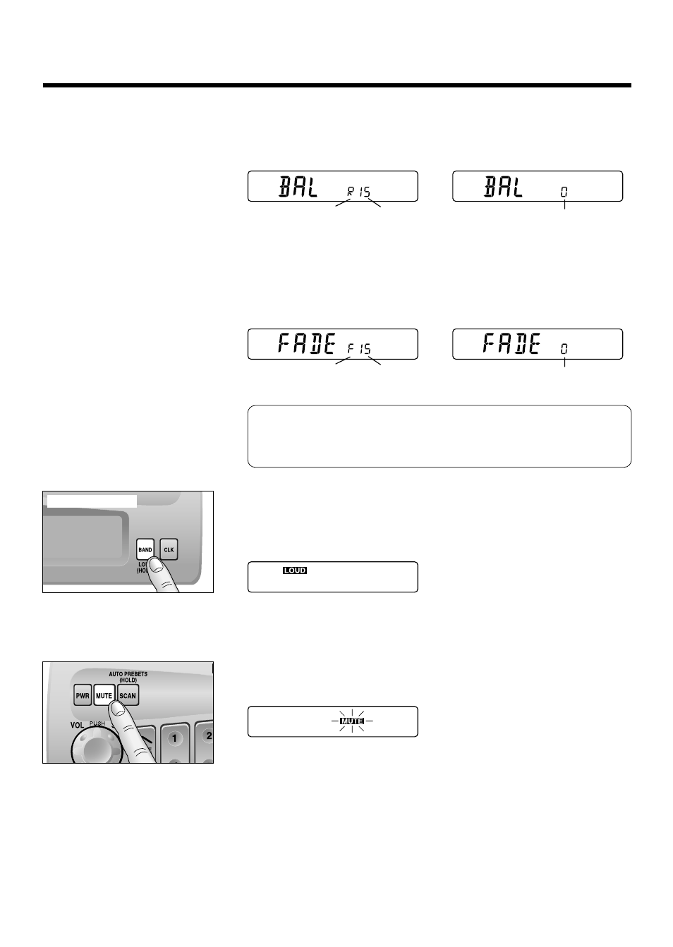 Power and sound controls, Fader, Mute | Balance, Tone enhancement (loudness), Continued) | Panasonic CR-W400U User Manual | Page 6 / 20