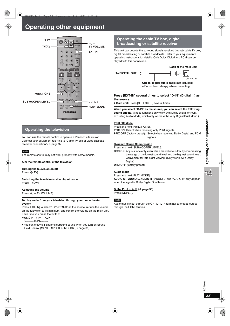 Operating other equipment | Panasonic SC-HT855 User Manual | Page 33 / 44