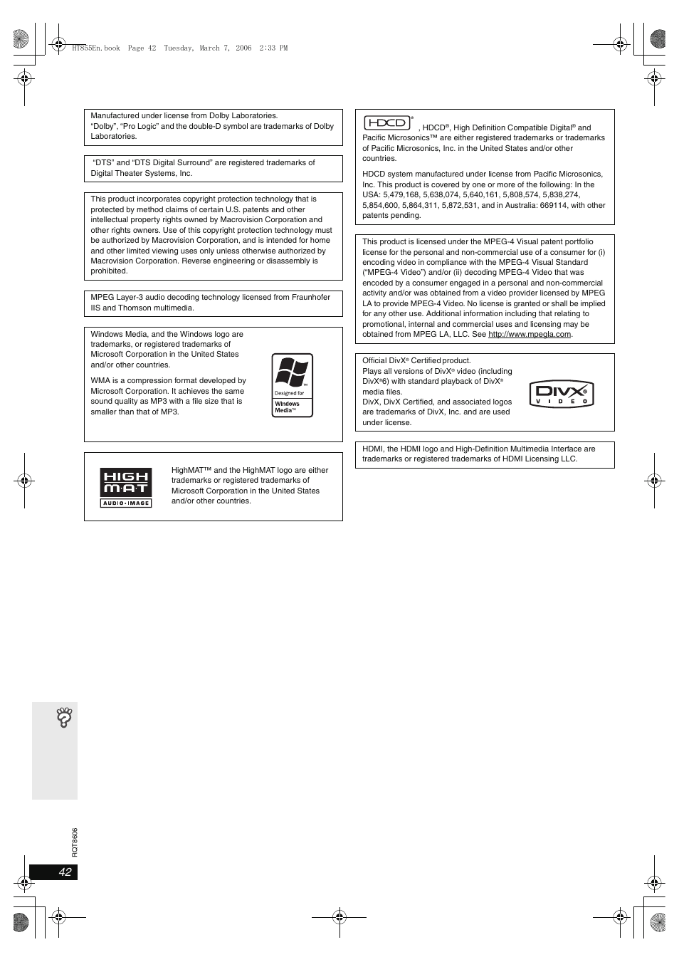 Panasonic SC-HT855 User Manual | Page 42 / 44