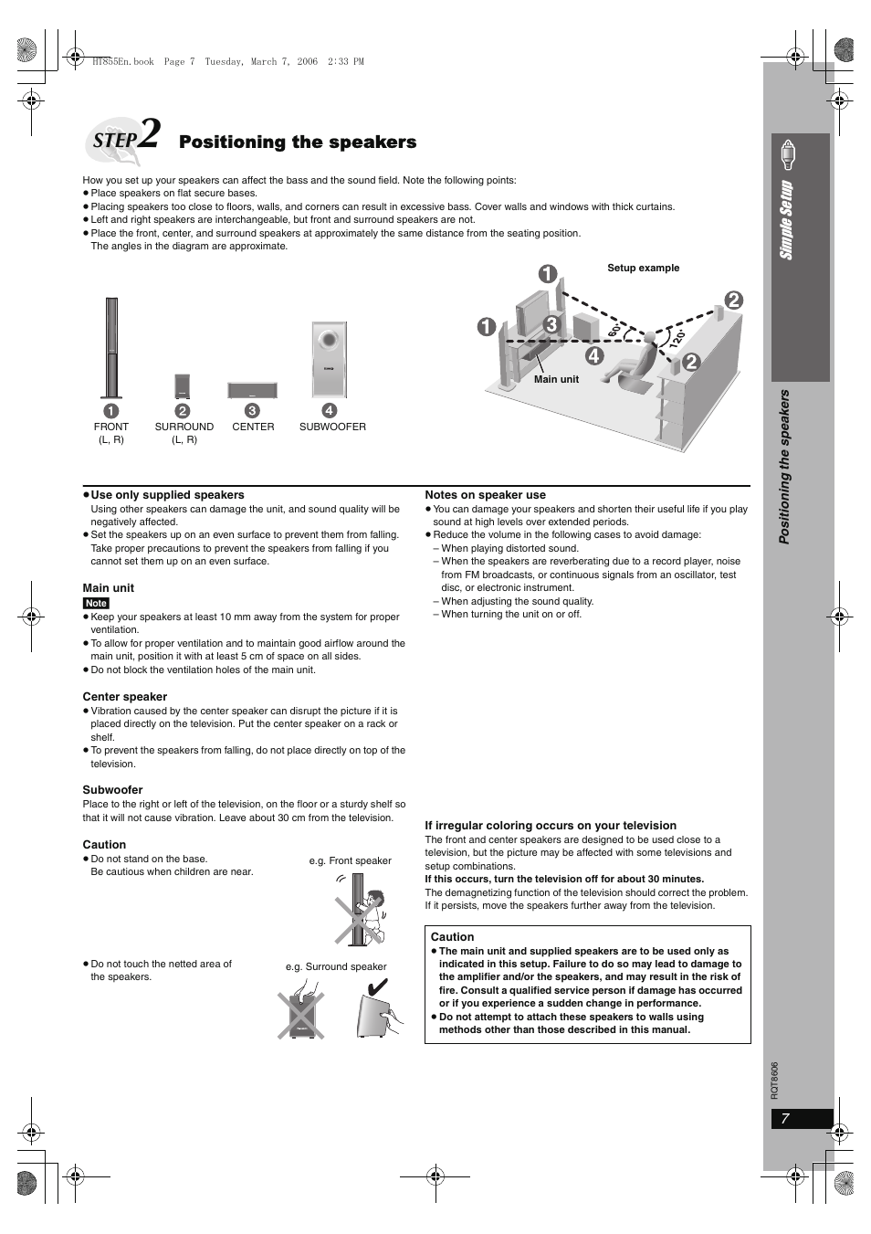 Step, Positioning the speakers, 7simple se tu p | Panasonic SC-HT855 User Manual | Page 7 / 44