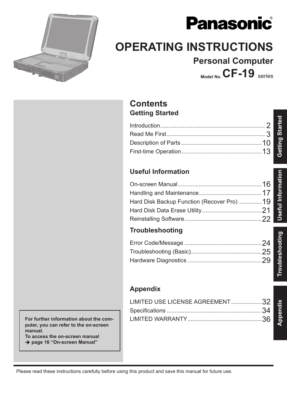 Panasonic CF-19 series User Manual | 40 pages