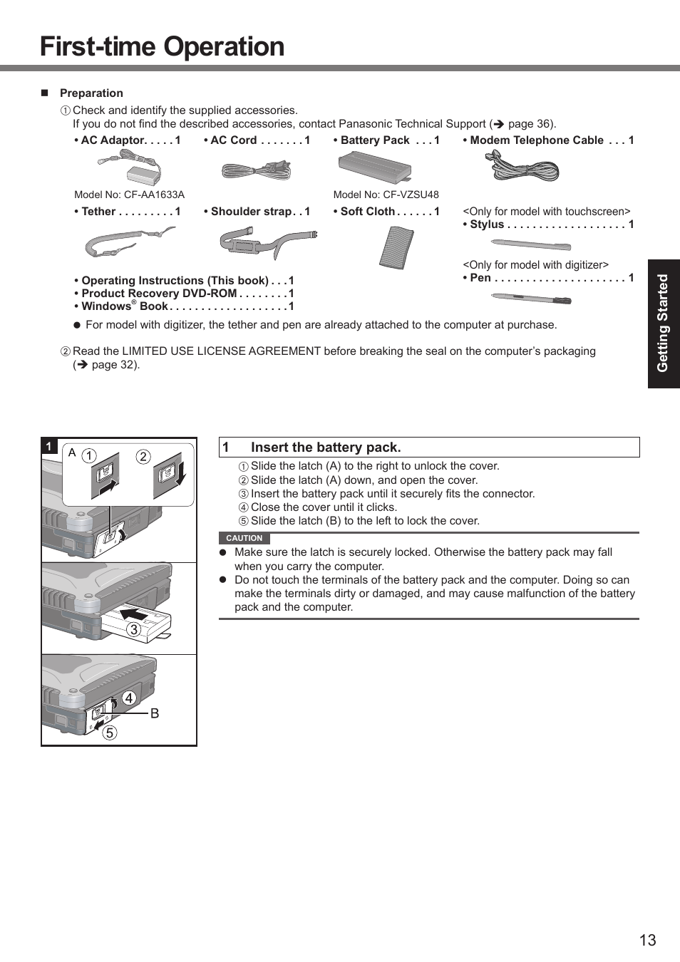 First-time operation | Panasonic CF-19 series User Manual | Page 13 / 40