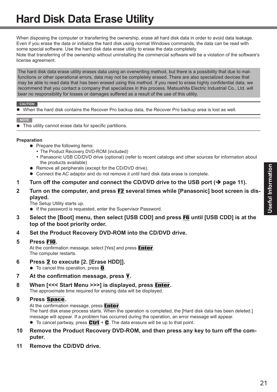 Hard disk data erase utility | Panasonic CF-19 series User Manual | Page 21 / 40