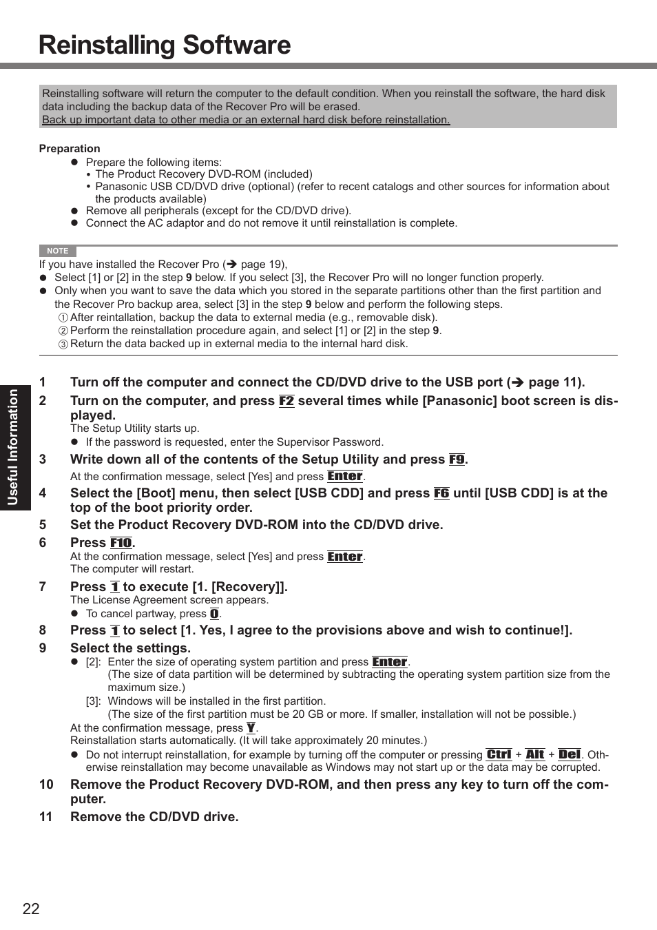 Reinstalling software | Panasonic CF-19 series User Manual | Page 22 / 40