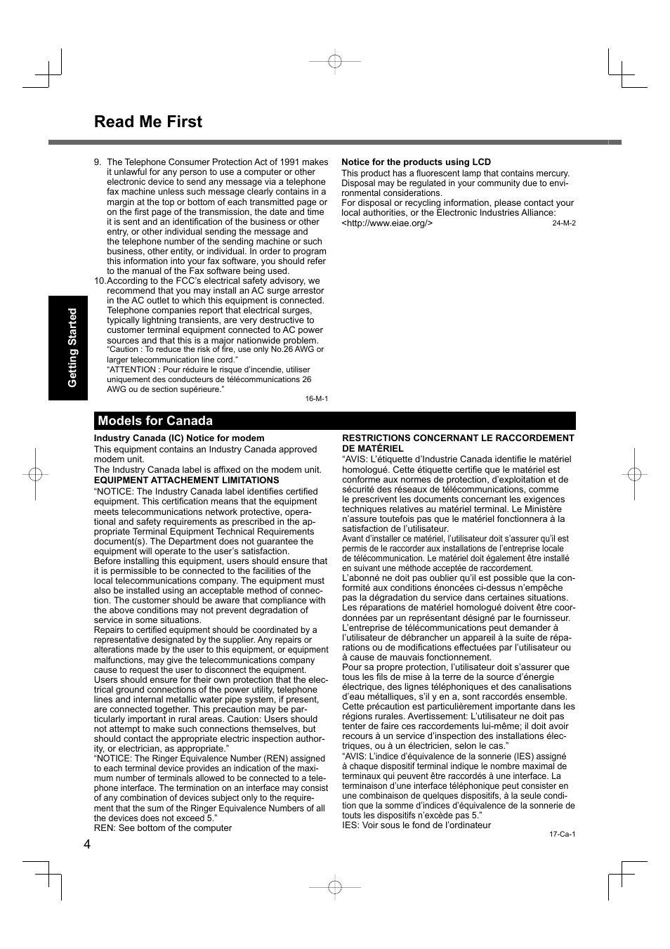 Read me first, Models for canada | Panasonic CF-19 series User Manual | Page 4 / 40