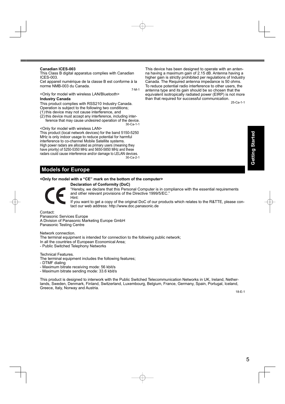 Models for europe | Panasonic CF-19 series User Manual | Page 5 / 40
