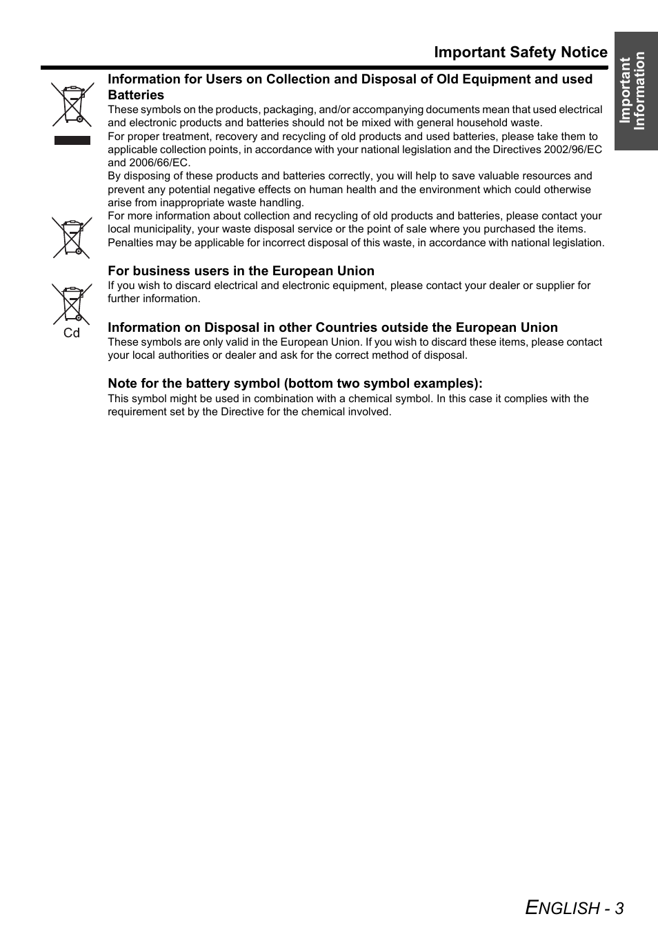 Nglish - 3 | Panasonic PT-LW80NTE User Manual | Page 3 / 58