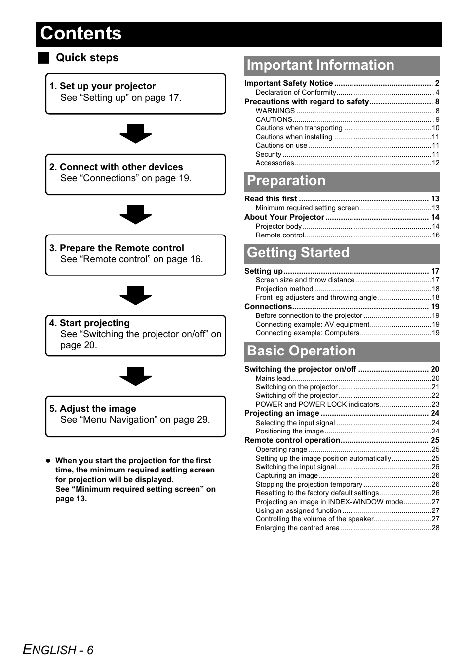 Panasonic PT-LW80NTE User Manual | Page 6 / 58