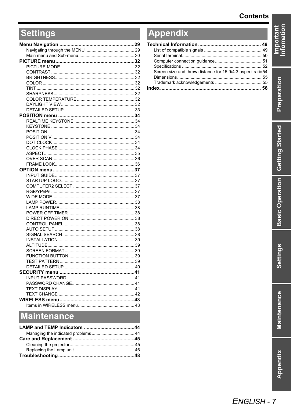 Panasonic PT-LW80NTE User Manual | Page 7 / 58