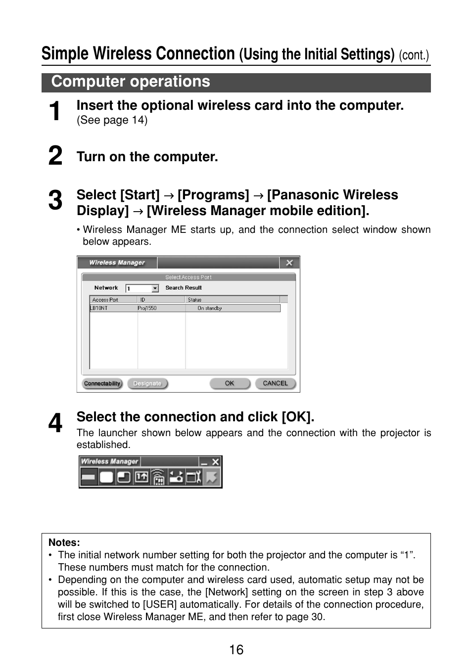 Computer operations, Simple wireless connection | Panasonic FT-LB10NTU User Manual | Page 16 / 57