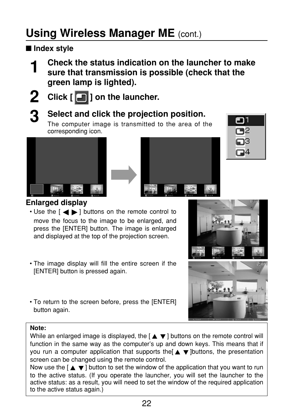 Index style, Using wireless manager me | Panasonic FT-LB10NTU User Manual | Page 22 / 57