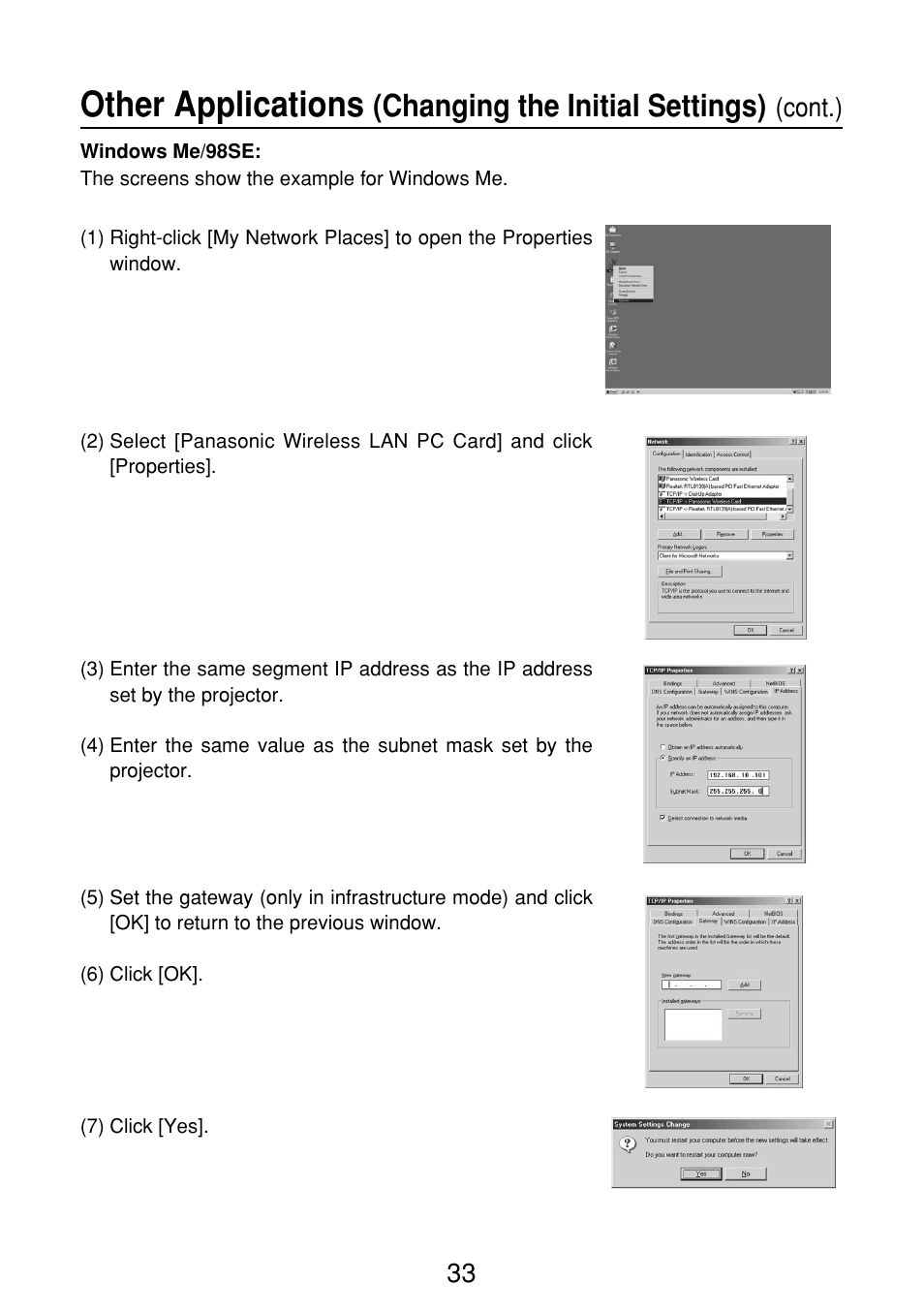 Other applications, Changing the initial settings), Cont.) | Panasonic FT-LB10NTU User Manual | Page 33 / 57