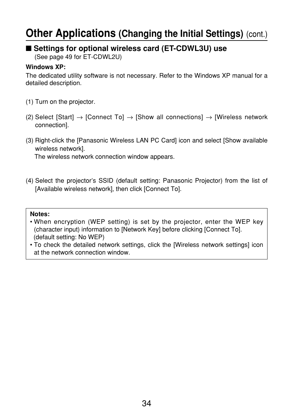 Other applications, Changing the initial settings), Cont.) | Panasonic FT-LB10NTU User Manual | Page 34 / 57