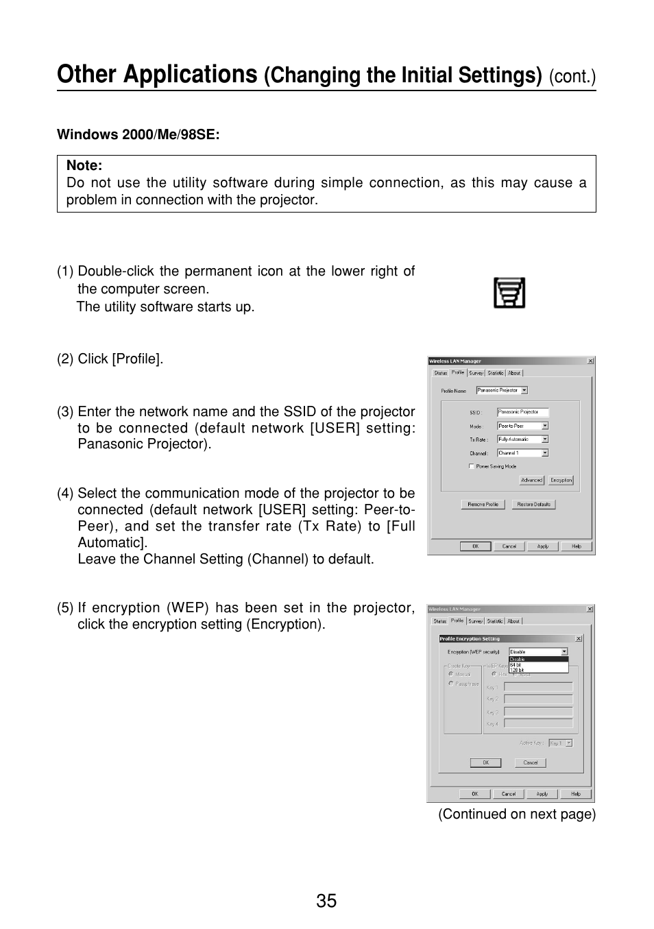 Other applications, Changing the initial settings), Cont.) | Panasonic FT-LB10NTU User Manual | Page 35 / 57