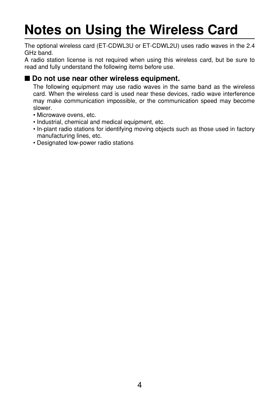 Notes on using the wireless card | Panasonic FT-LB10NTU User Manual | Page 4 / 57