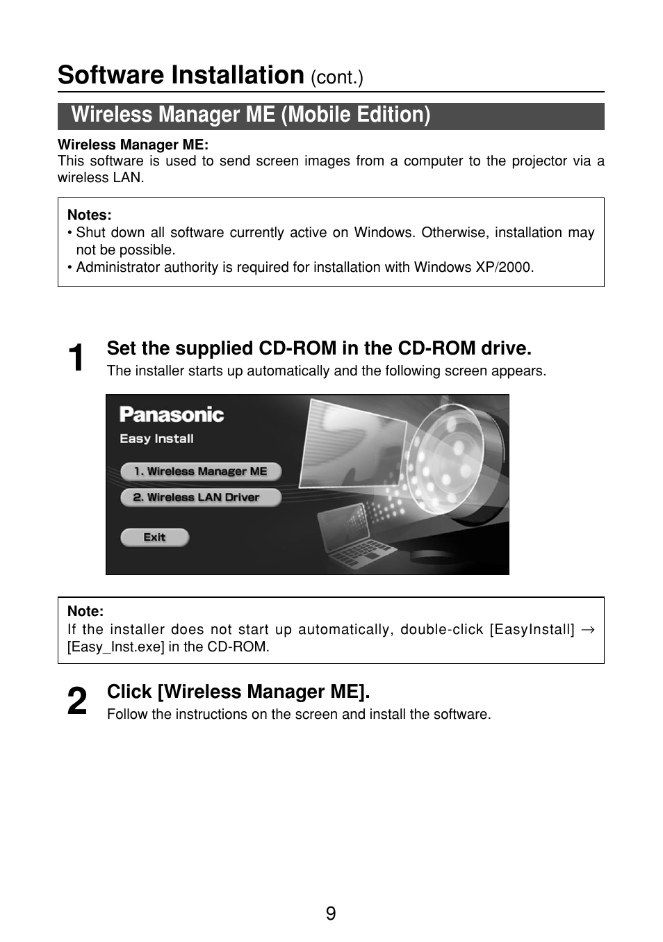 Wireless manager me (mobile edition), Software installation | Panasonic FT-LB10NTU User Manual | Page 9 / 57