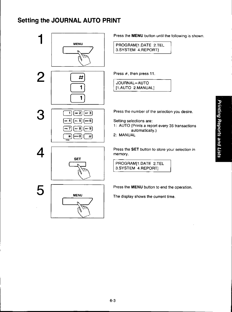 Setting the journal auto print, Setting the journal auto print -3 | Panasonic KX-F280C User Manual | Page 117 / 152