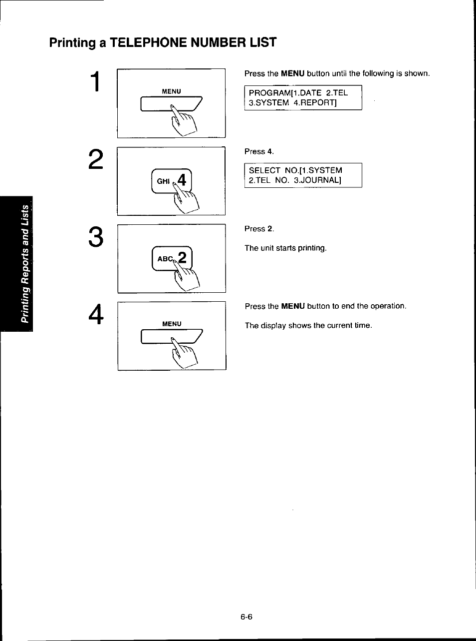 Printing a telephone number list, Printing a telephone number list -6 | Panasonic KX-F280C User Manual | Page 120 / 152