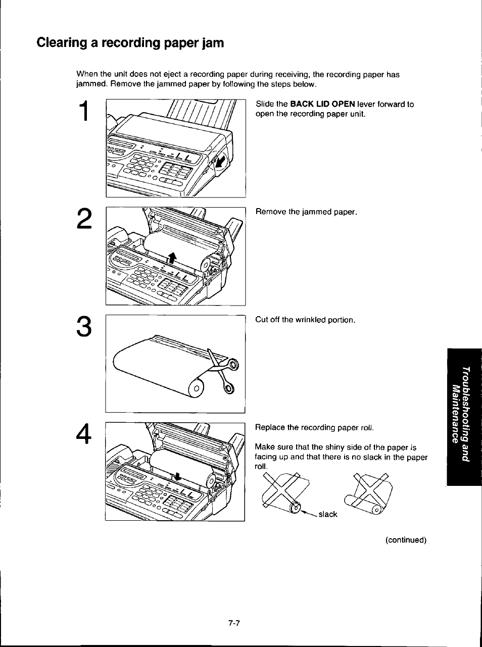 Clearing a recording paper jam | Panasonic KX-F280C User Manual | Page 129 / 152