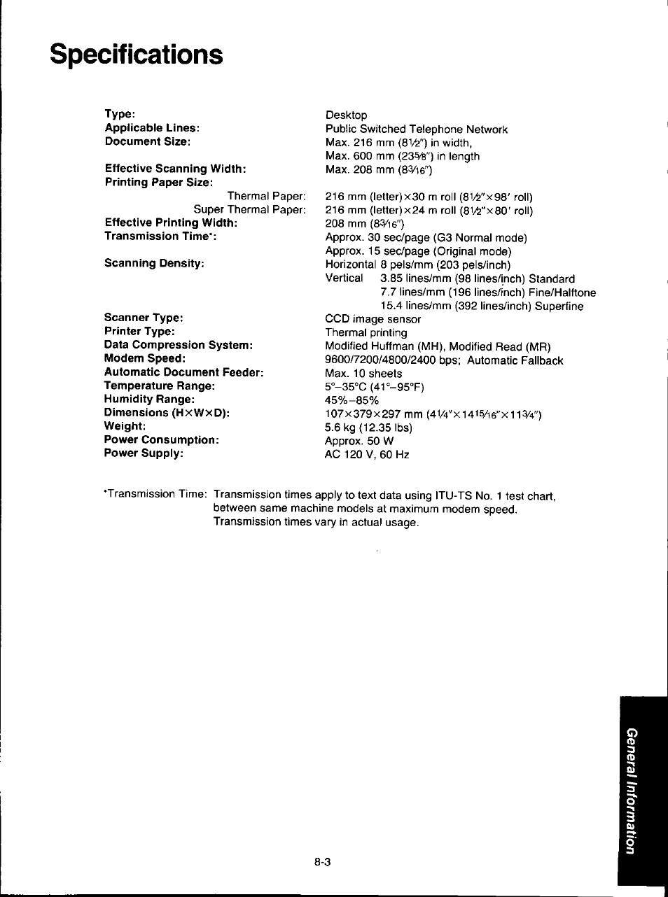 Specifications | Panasonic KX-F280C User Manual | Page 137 / 152
