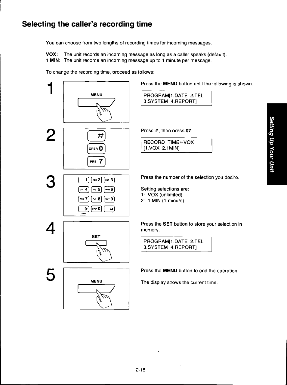 Selecting the caller’s recording time, Selecting the caller’s recording time -15 | Panasonic KX-F280C User Manual | Page 43 / 152