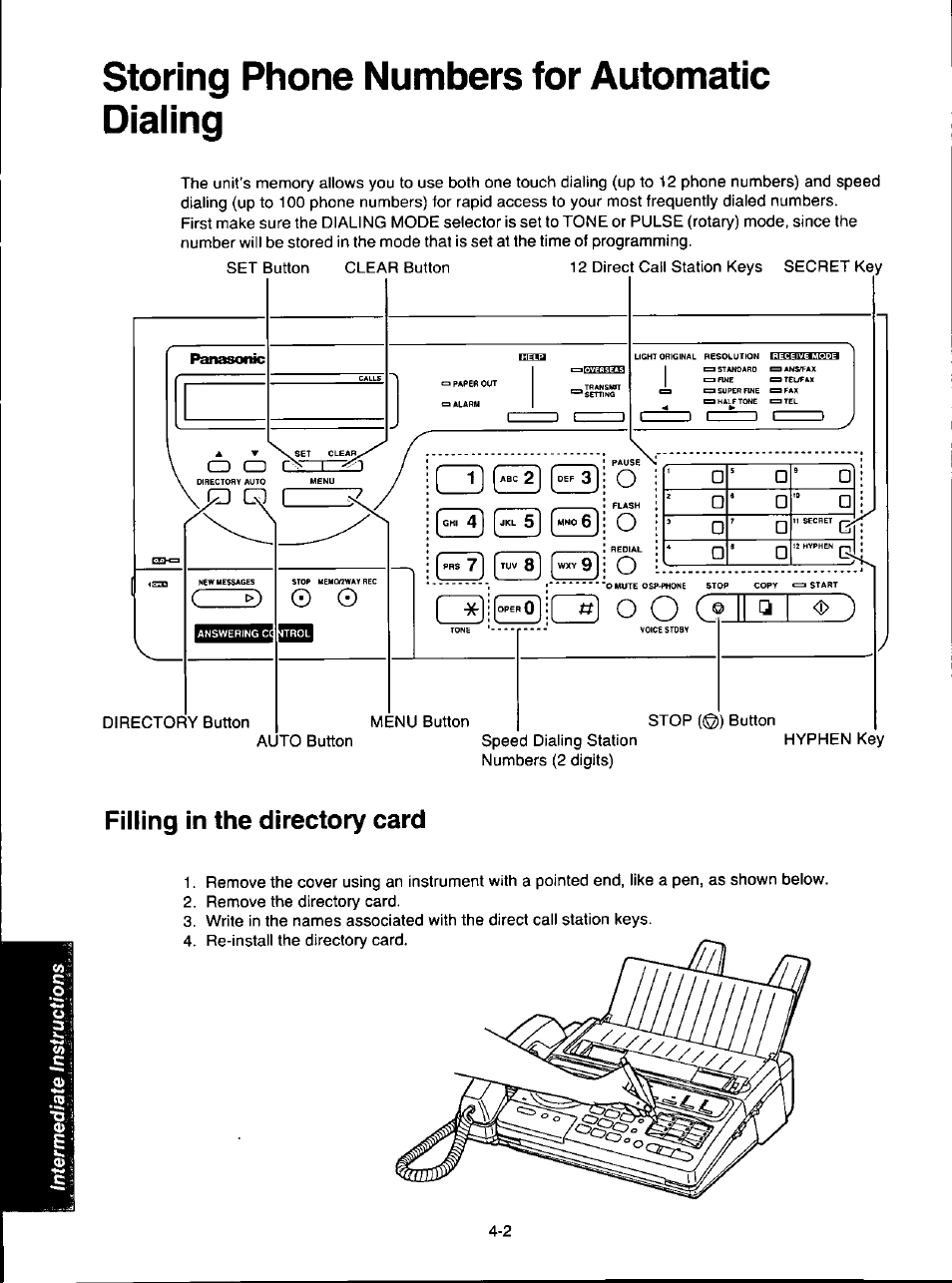 Storing phone numbers for automatic dialing, Filling in the directory card, Storing phone numbers for automatic dialing -2 | Cd cd, О о (5z д | Panasonic KX-F280C User Manual | Page 66 / 152