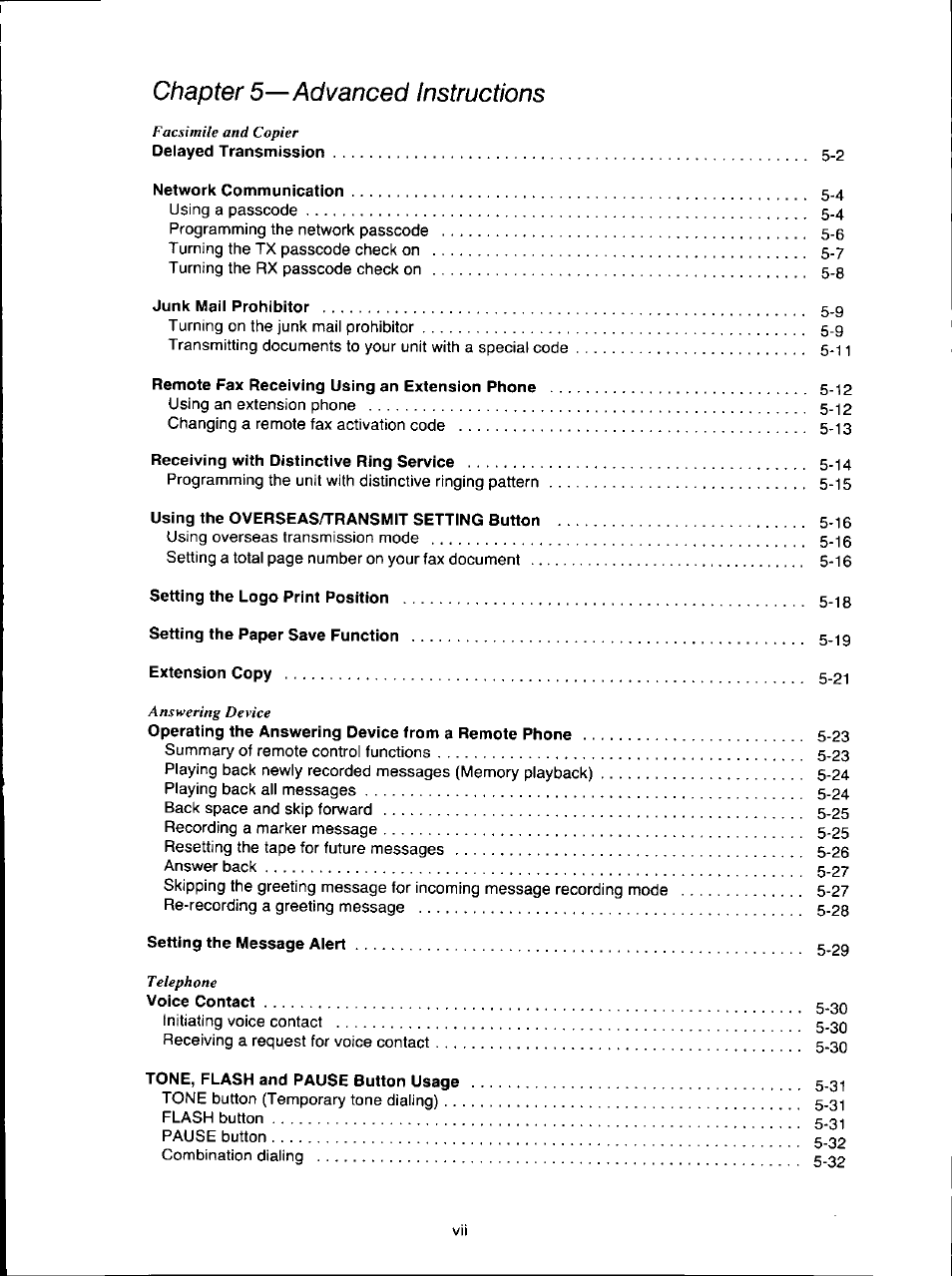 Chapter 5—advanced instructions | Panasonic KX-F280C User Manual | Page 7 / 152