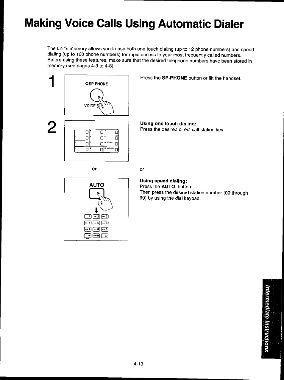 Making voice calls using automatic dialer, Using one touch dialing, Using speed dialing | Making voice calls using automatic dialer -13 | Panasonic KX-F280C User Manual | Page 77 / 152