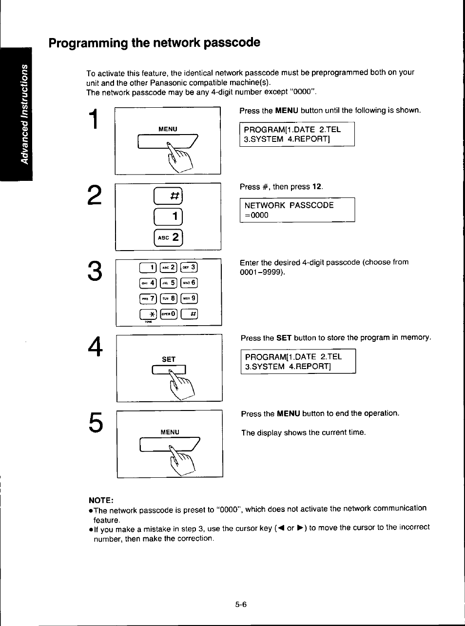 Programming the network passcode, Note, Programming the network passcode -6 | C3e3ed | Panasonic KX-F280C User Manual | Page 84 / 152