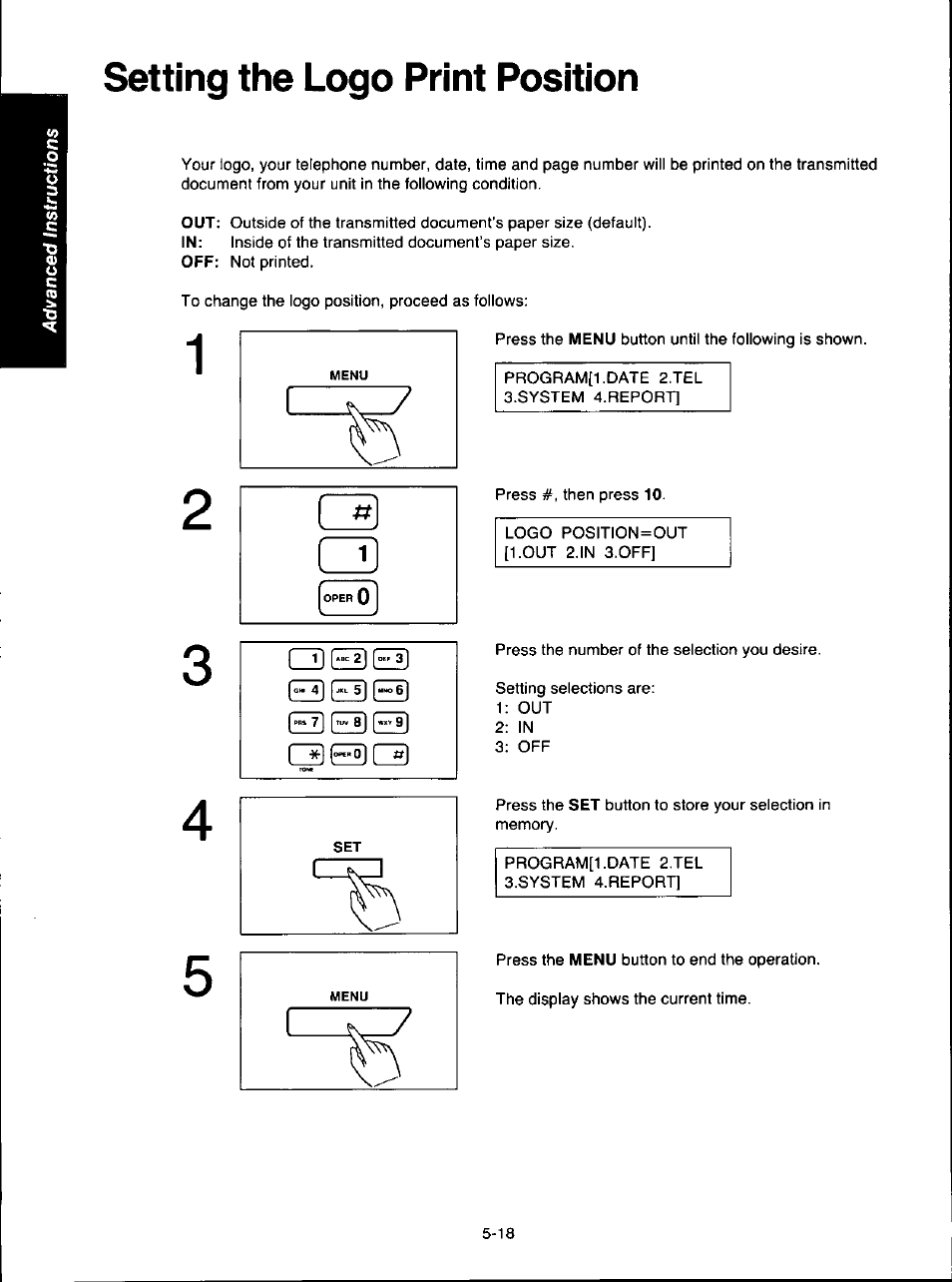 Setting the logo print position, Setting the logo print position -18, Geh eid | El) ed ed cd ed cd | Panasonic KX-F280C User Manual | Page 96 / 152