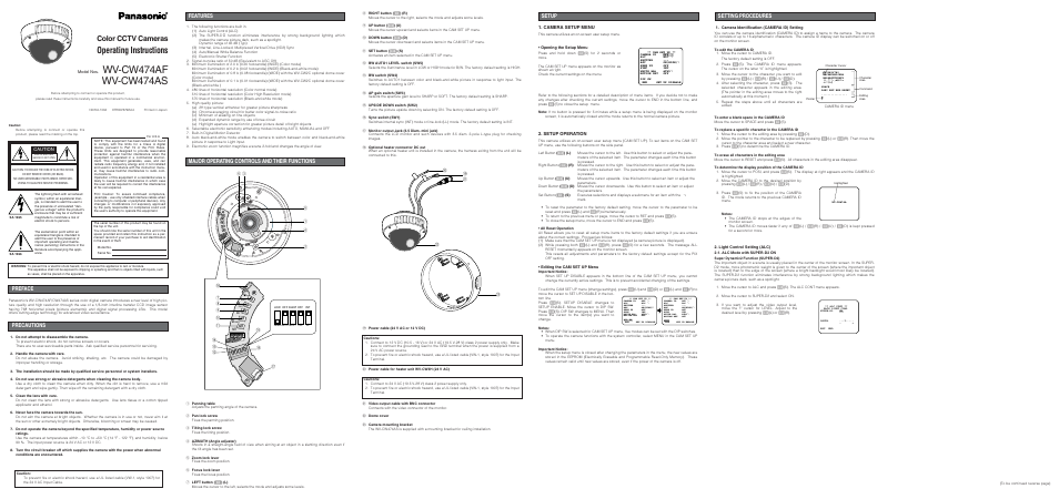 Panasonic WV-CW474A User Manual | 2 pages