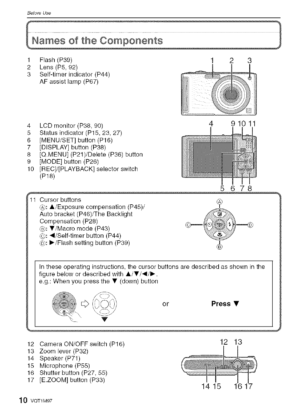 Names of ttie components | Panasonic DMC-FS5 User Manual | Page 10 / 120