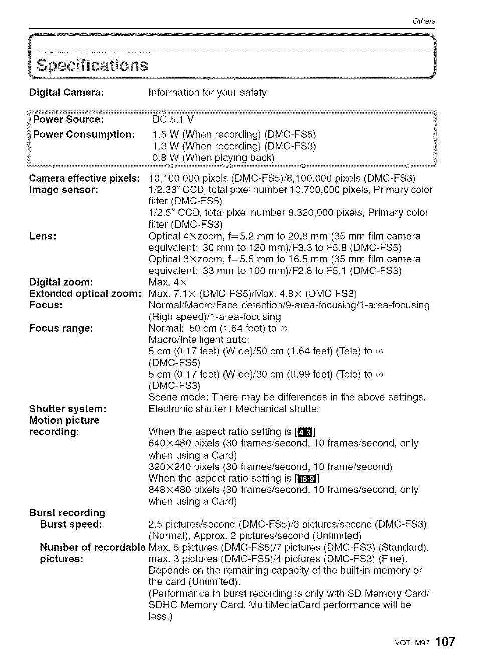 I specifications | Panasonic DMC-FS5 User Manual | Page 107 / 120
